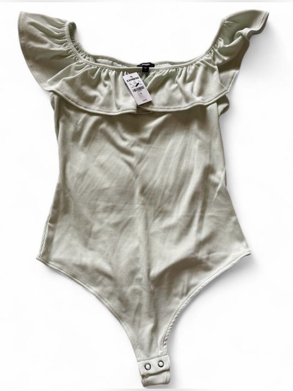Express Women’s NWT Off-Shoulder Ruffle One-Piece in Light Sage